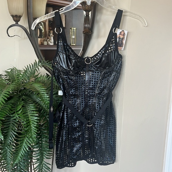 Brand New Escante Black Bondage Lingerie Thong Panty Collar Tight Cut Out - Picture 15 of 15